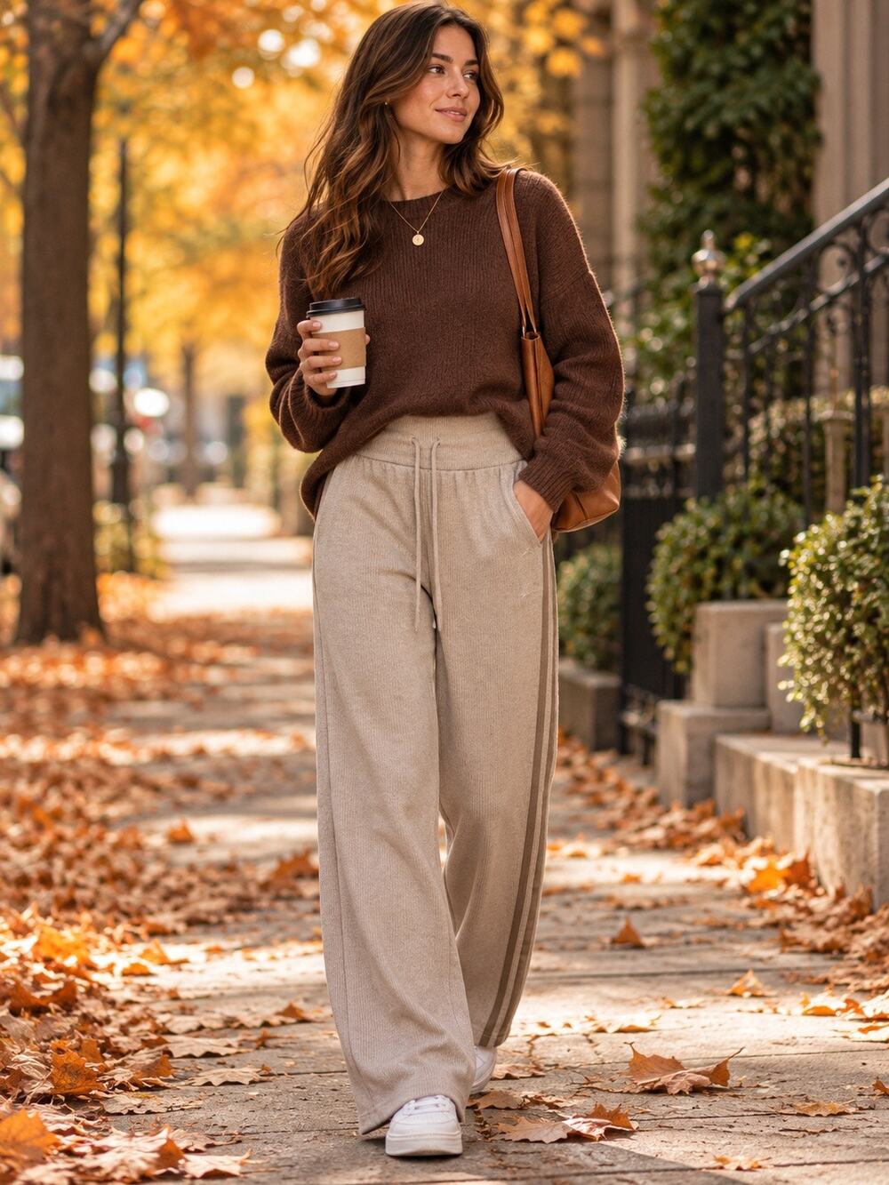 Halara | Ribbed High Waisted Tummy Control Drawstring Wide Leg Casual Pants